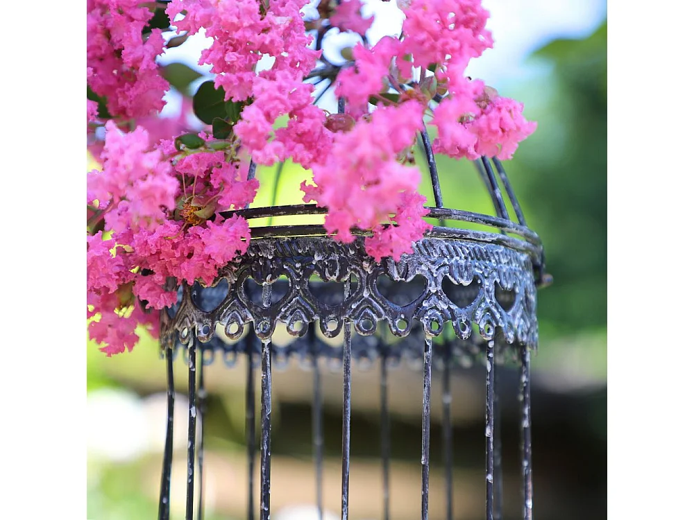 Cage à oiseaux décorative ancienne métal noir blanc Ø.13x21cm