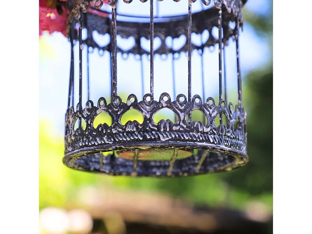 Cage à oiseaux décorative ancienne métal noir blanc Ø.13x21cm