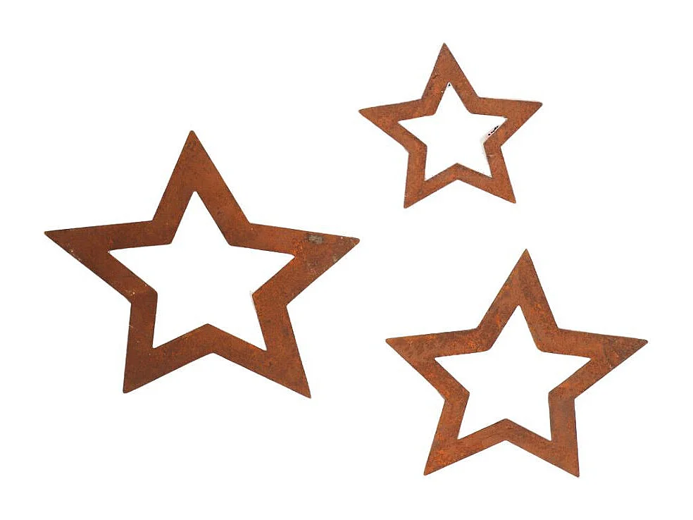Set de 3 étoiles métal rouillé marron Ø15-22-26.5 cm