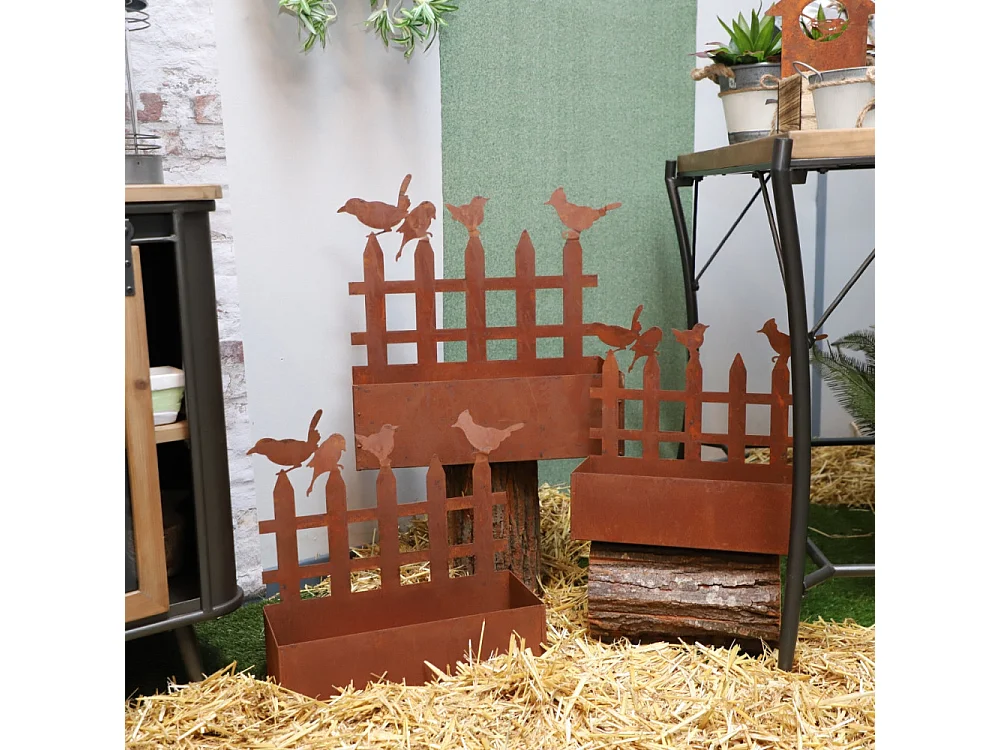 Set3 jardinières jardin extérieur balcon métal rouillé Ht.38-44-50 cm