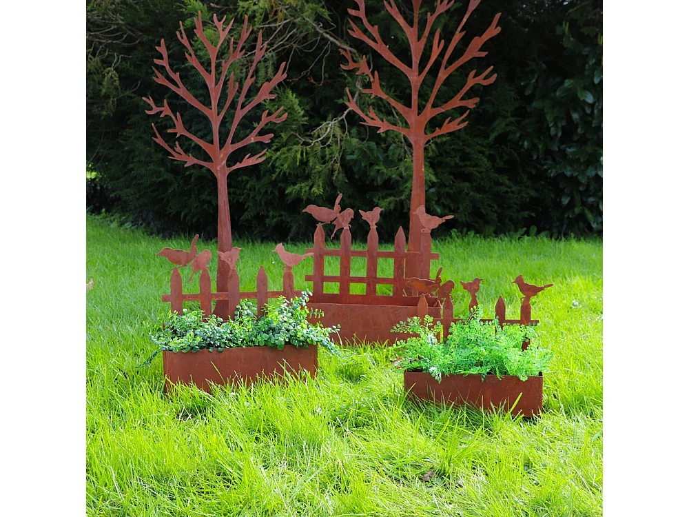 Set3 jardinières jardin extérieur balcon métal rouillé Ht.38-44-50 cm