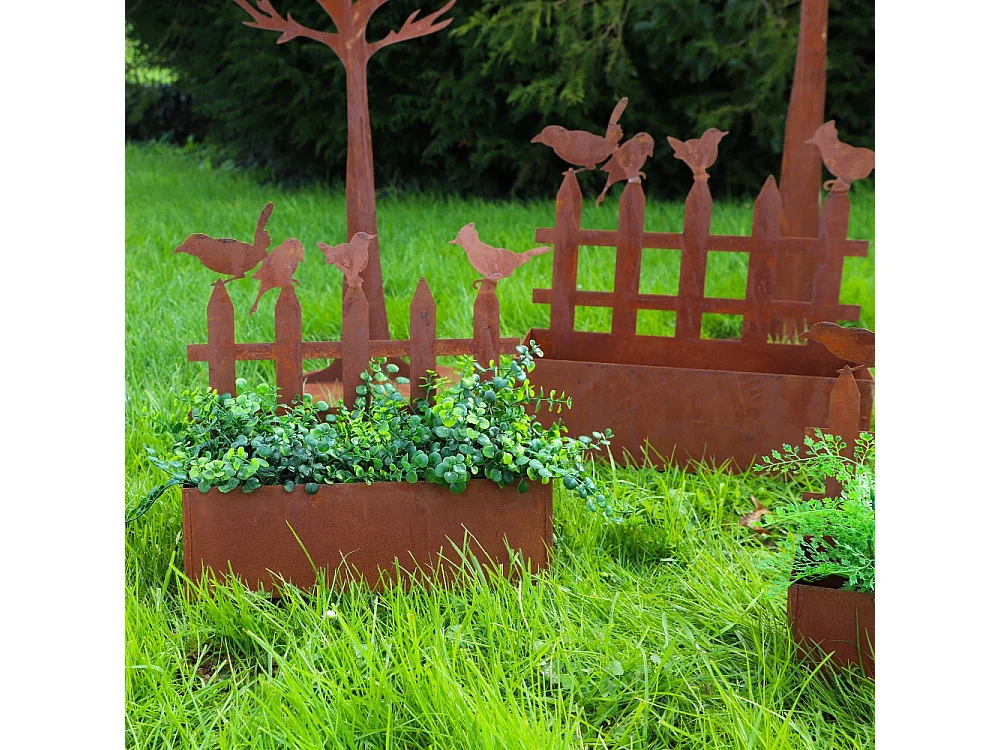 Set3 jardinières jardin extérieur balcon métal rouillé Ht.38-44-50 cm