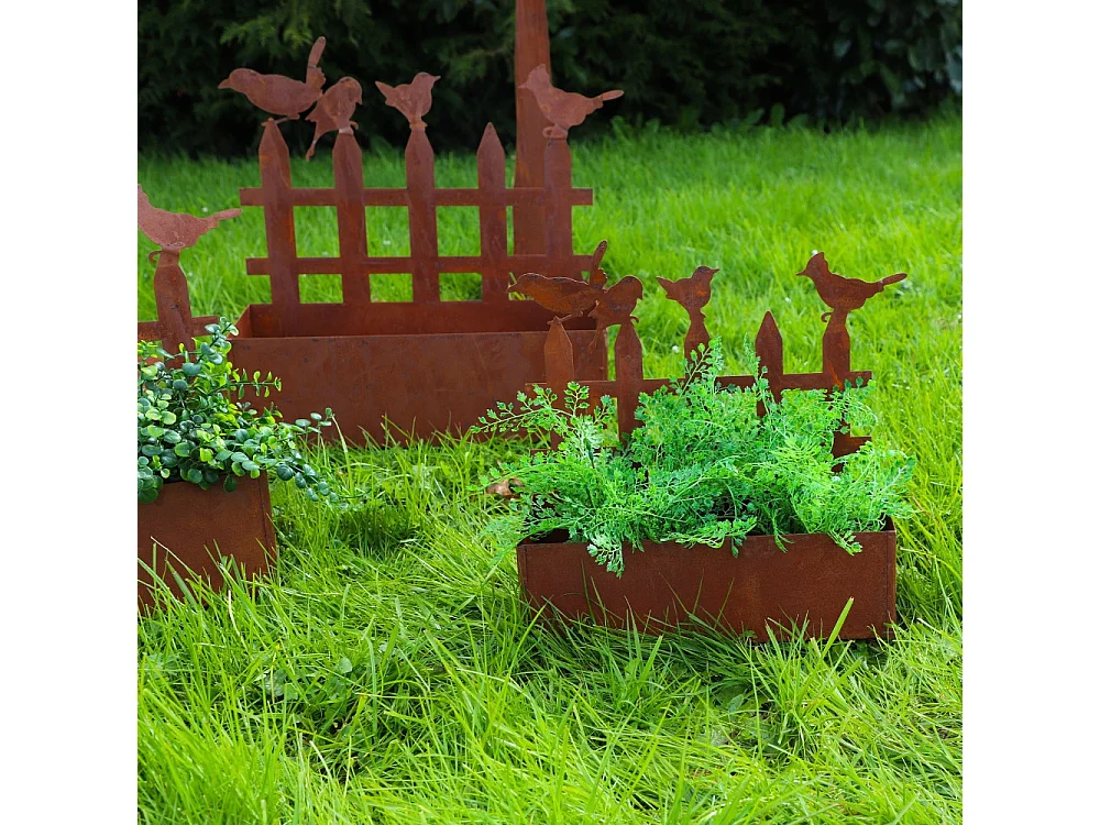 Set3 jardinières jardin extérieur balcon métal rouillé Ht.38-44-50 cm