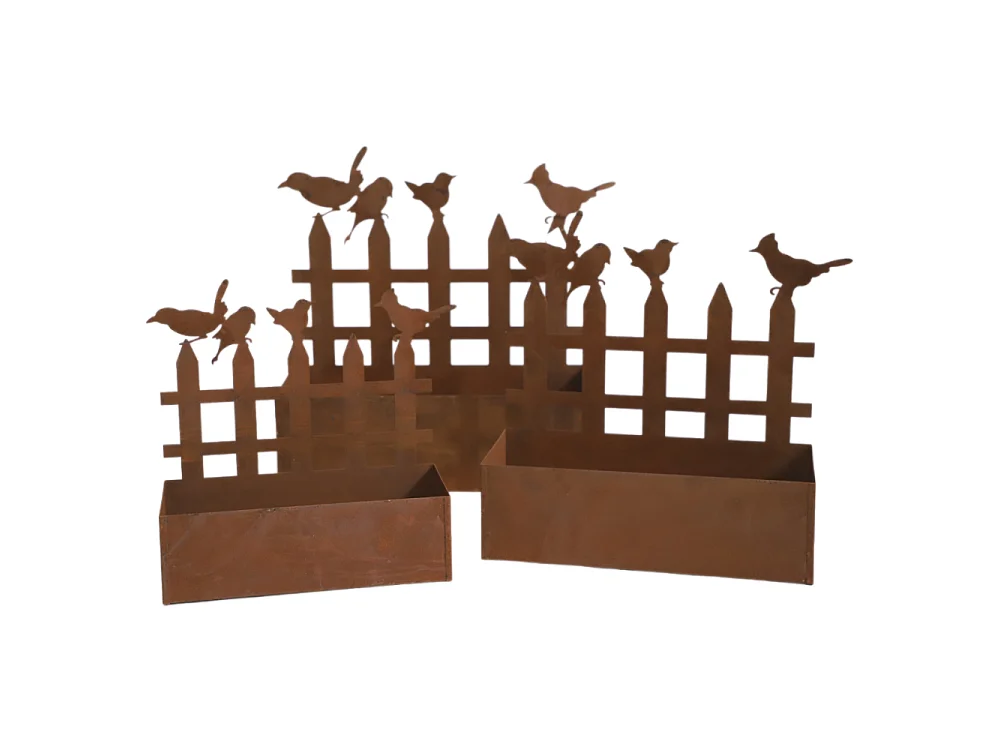 Set3 jardinières jardin extérieur balcon métal rouillé Ht.38-44-50 cm