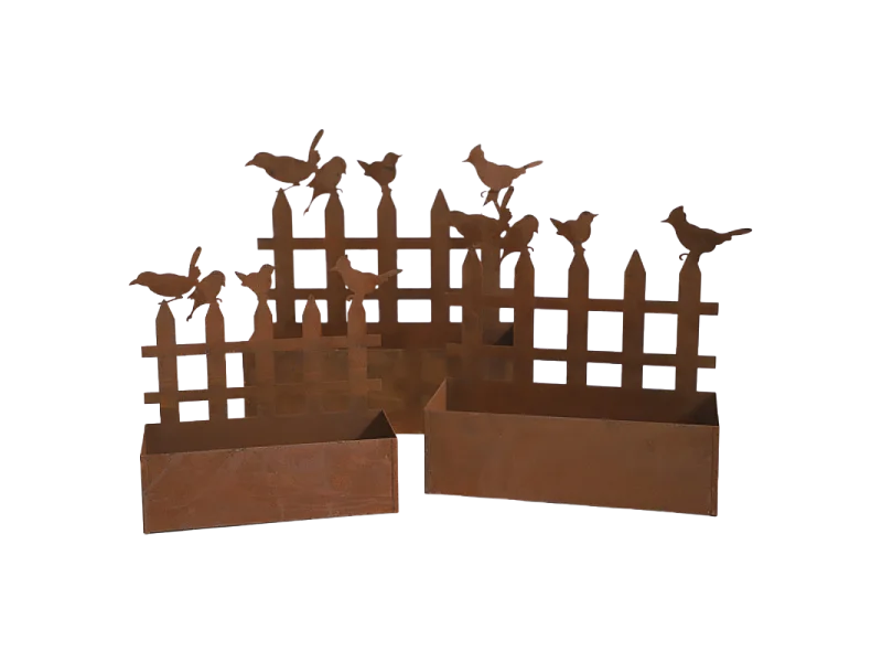 Set3 jardinières jardin extérieur balcon métal rouillé Ht.38-44-50 cm