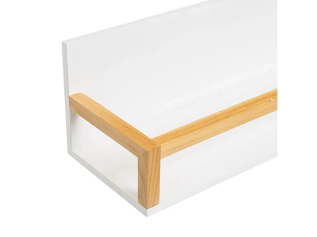 Étagère murale. étagère à accrocher au mur en bois de peuplier verni et MDF laqué blanc - Longueur 55 x Largeur 14 x Hauteur 13 cm