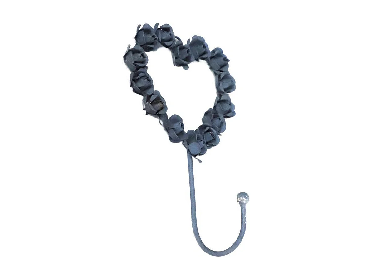 Porte torchon en forme de cœur rose en métal gris 12 x 18 cm