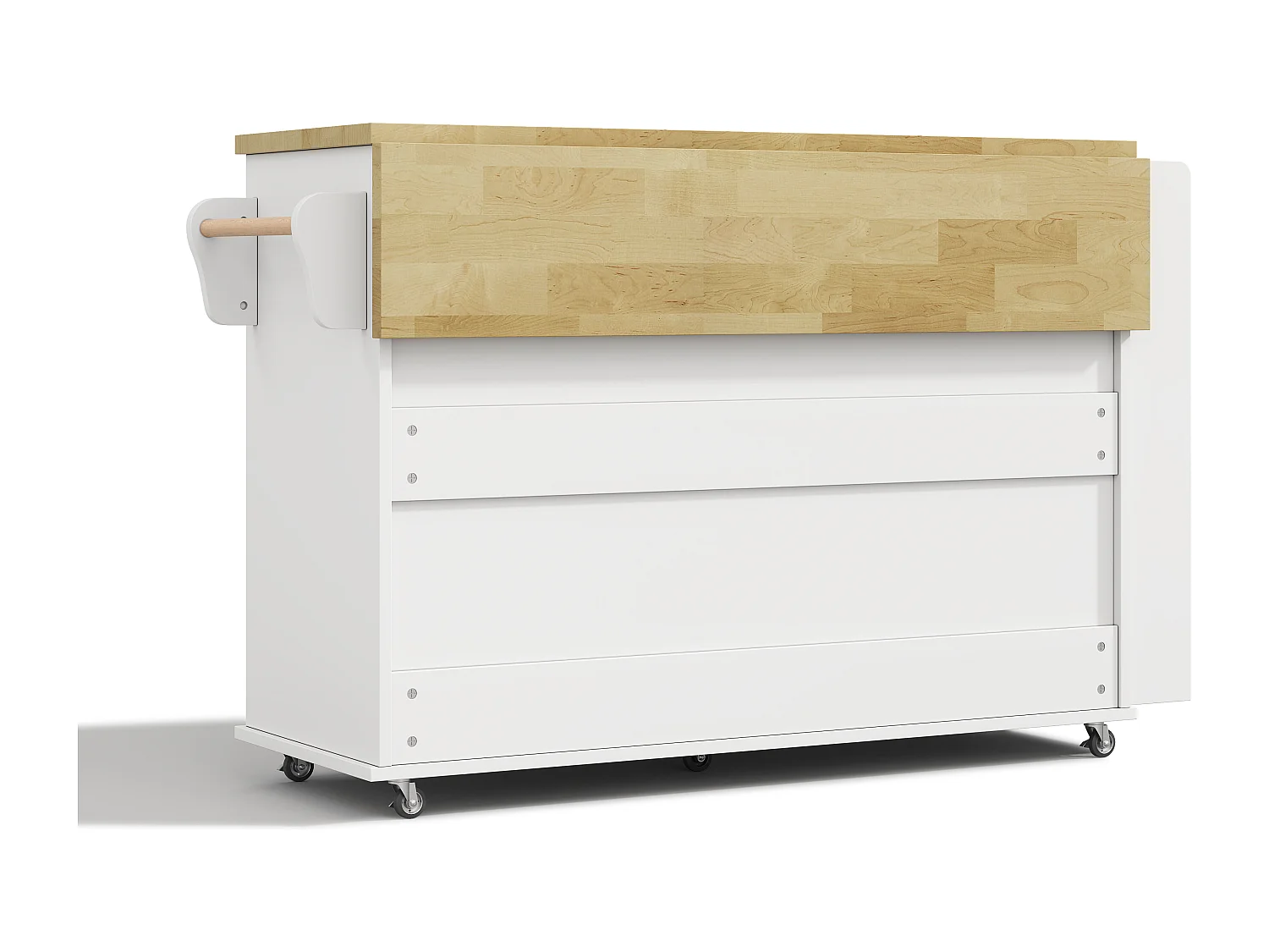 Îlot central de cuisine mobile - table à manger pliable - avec espace de rangement et étagère à épices - avec roulettes - Blanc