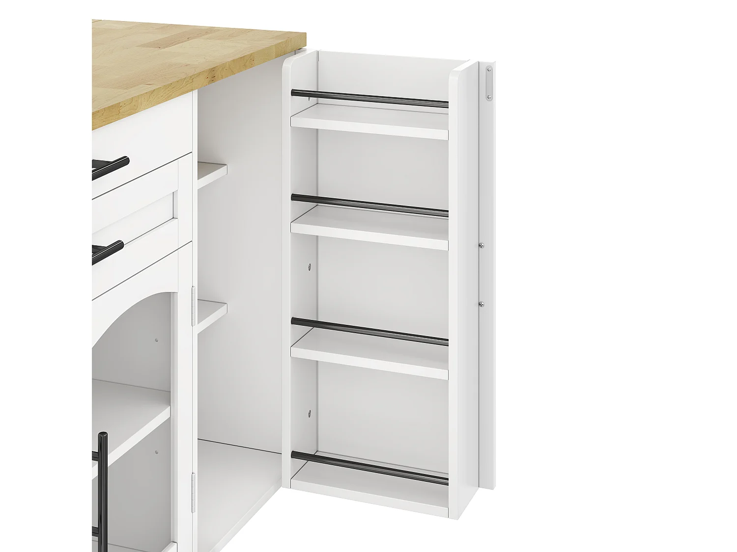 Îlot central de cuisine mobile - table à manger pliable - avec espace de rangement et étagère à épices - avec roulettes - Blanc