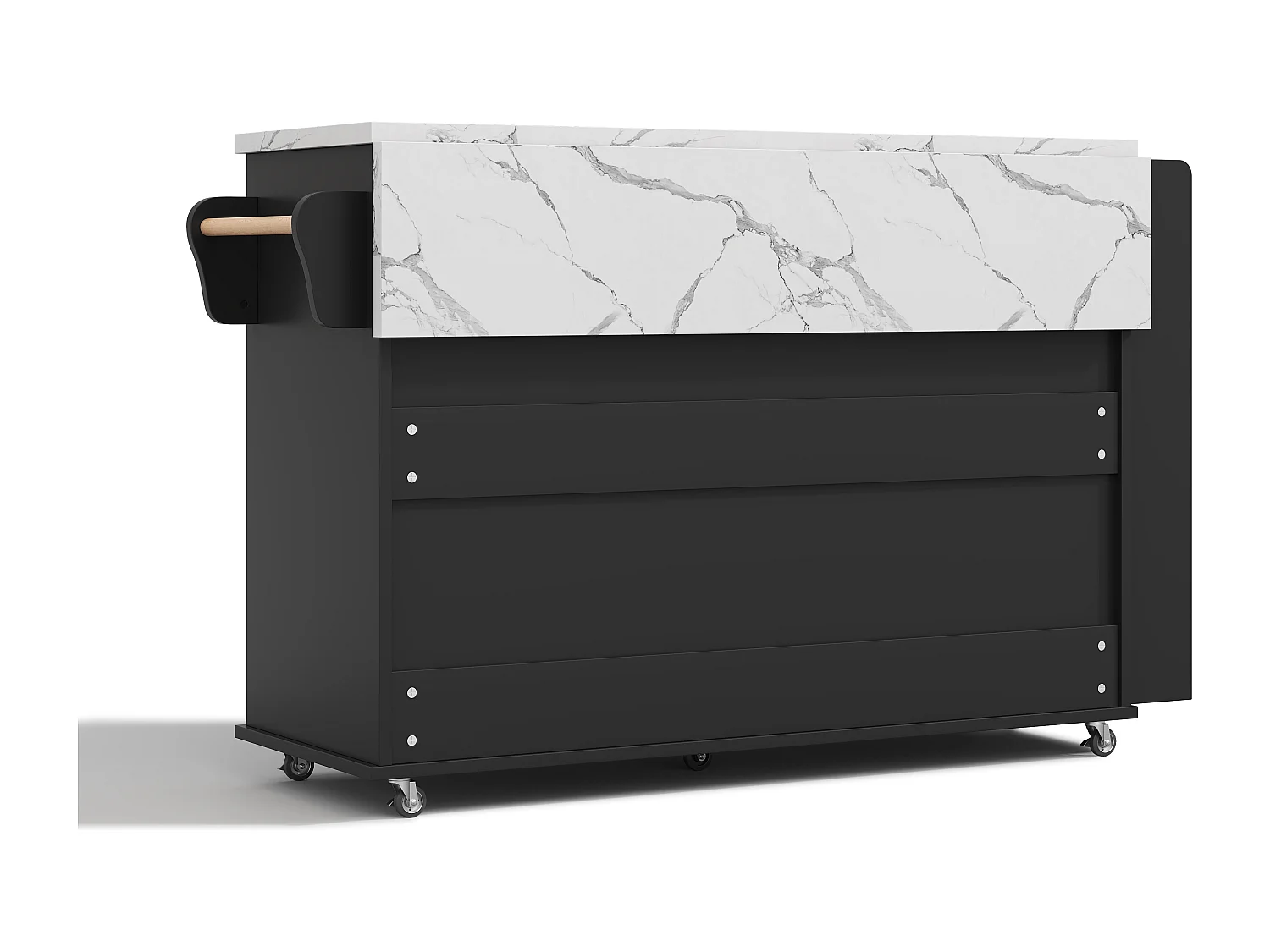 Îlot central de cuisine mobile - table à manger pliable - avec espace de rangement et étagère à épices - avec roulettes - Noir