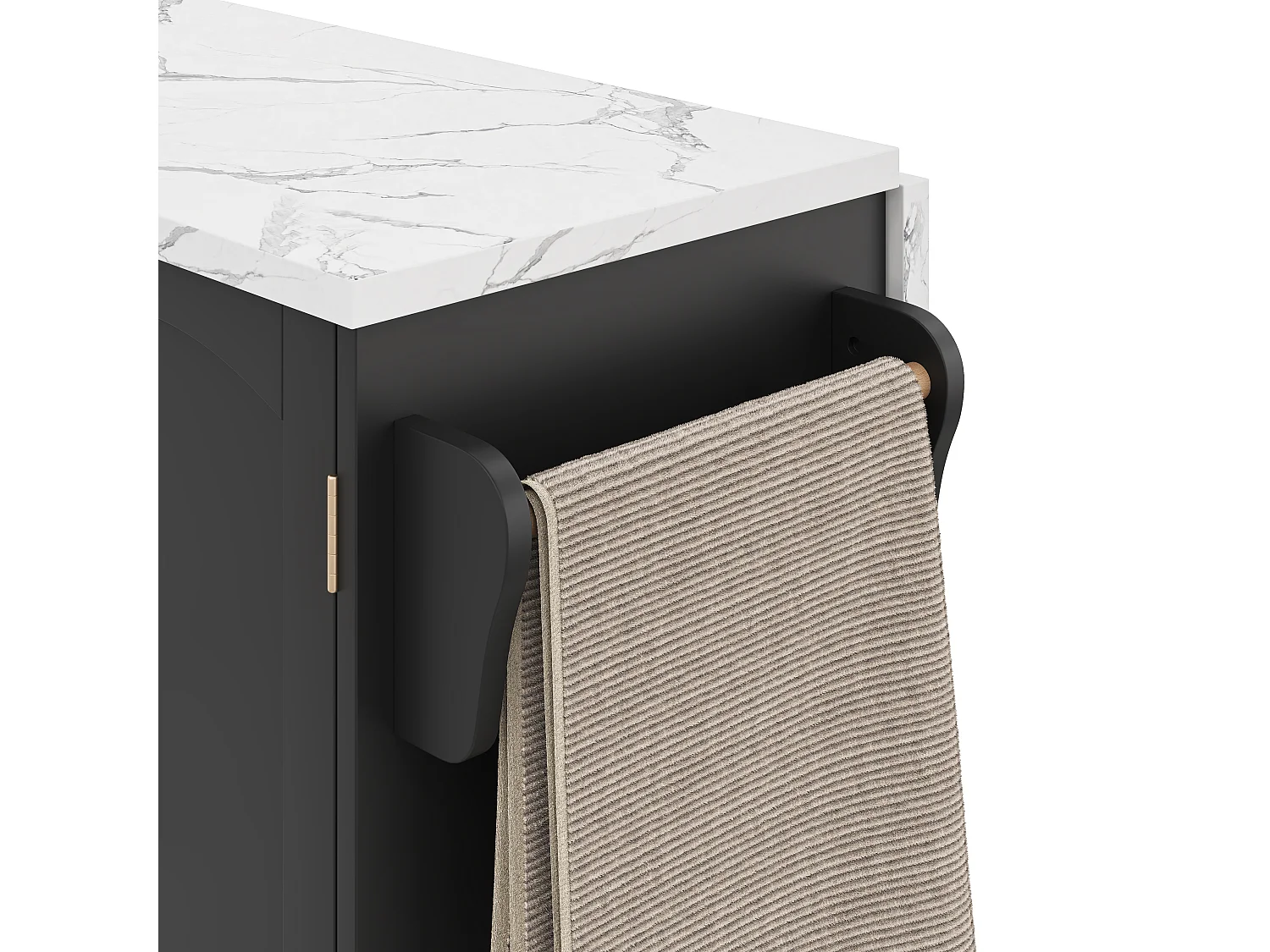 Îlot central de cuisine mobile - table à manger pliable - avec espace de rangement et étagère à épices - avec roulettes - Noir