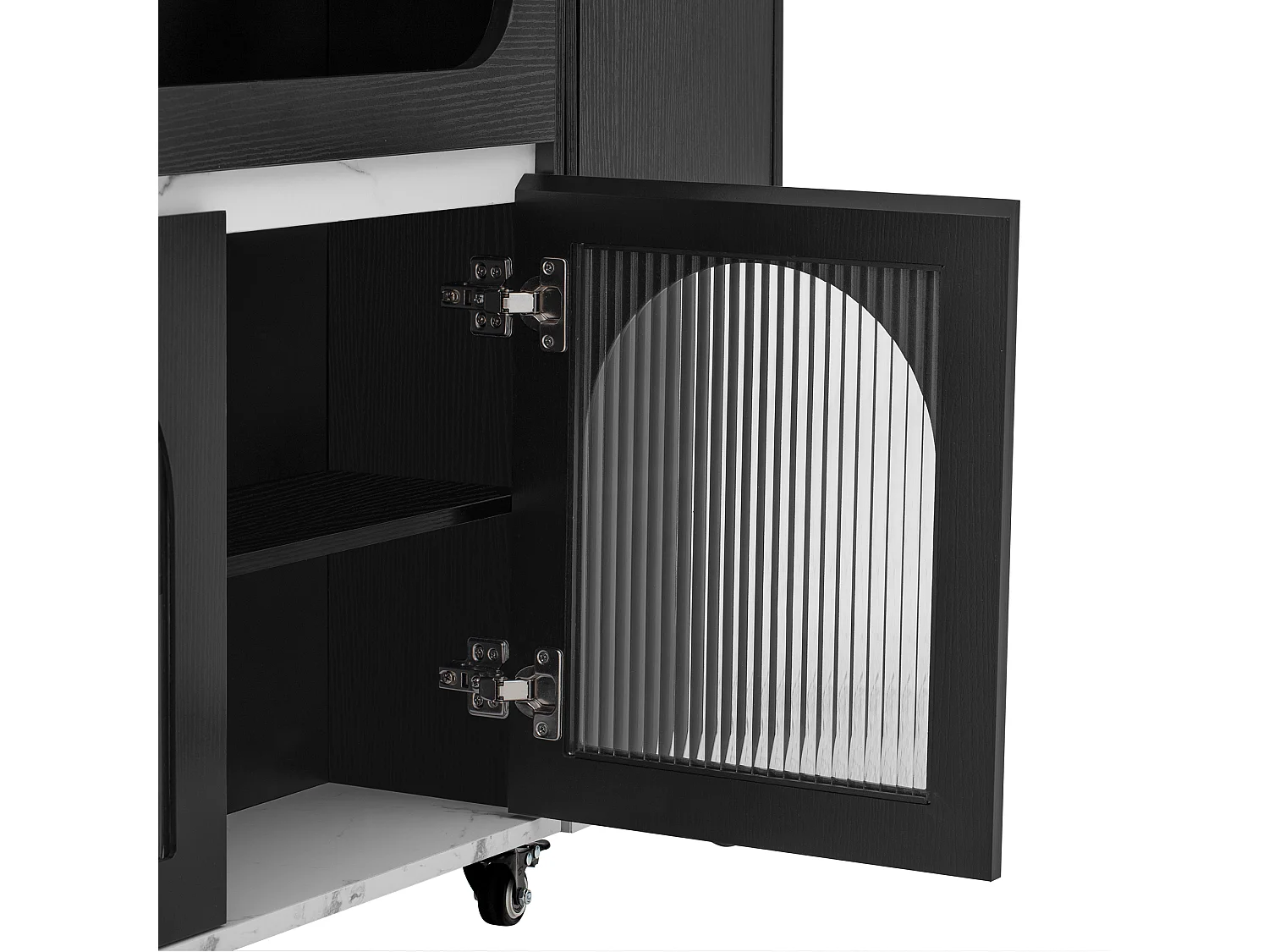 Îlot central de cuisine - table à manger extensible - avec prise de courant - avec roulettes et espace de rangement - avec crochet - Noir+Blanc