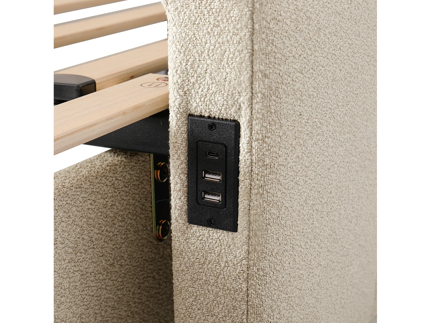 Gepolstertes Schlafsofa 90x200cm - mit ausziehbares Bettgestell - mit 2 Schubladen und USB-Anschluss - Chenille-Stoff - Beige​ (Matratze nicht inkludiert)