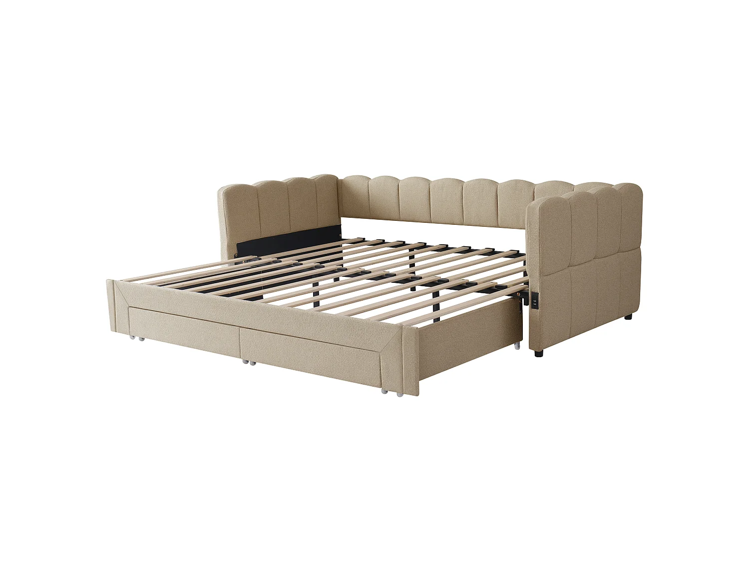 Tapicerowana sofa z łóżkiem 90x200cm - z Wysuwane łóżko - z 2 szufladami i portem USB - Tkanina szenilowa - Beżowy​ (materac nie jest wliczony)