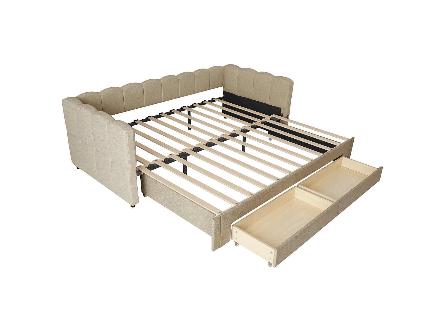 Tapicerowana sofa z łóżkiem 90x200cm - z Wysuwane łóżko - z 2 szufladami i portem USB - Tkanina szenilowa - Beżowy​ (materac nie jest wliczony)
