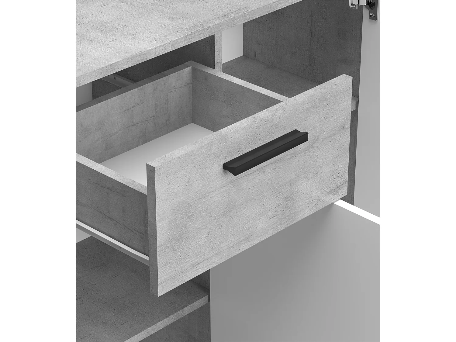 Aparador Bosco 3 puertas 1 cajón, mueble con almacenamiento de salón color Cemento y Blanco 120 cm