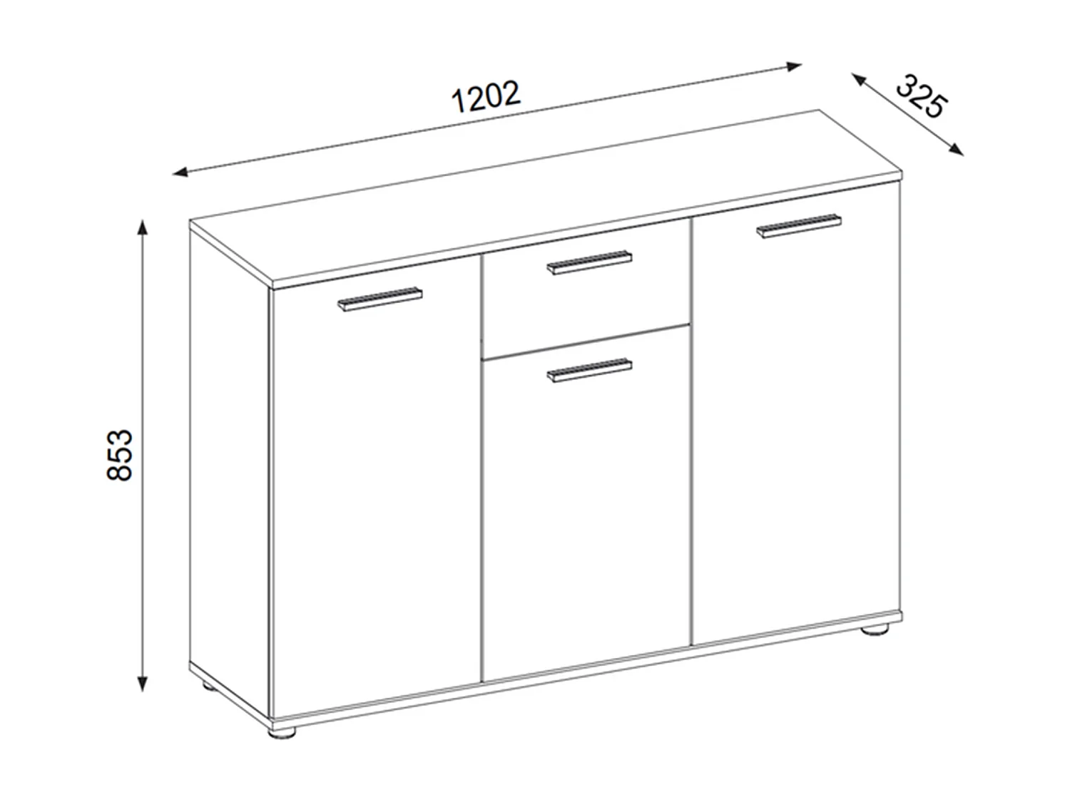 Aparador Bosco 3 puertas 1 cajón, mueble con almacenamiento de salón color Cemento y Blanco 120 cm