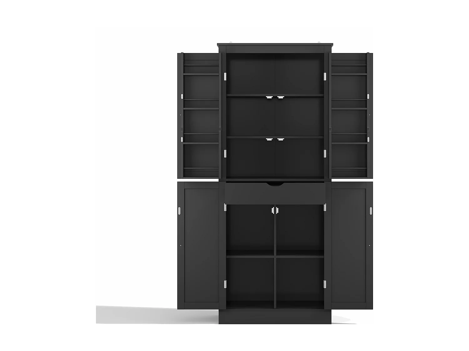 Buffet de cuisine 75x40x180cm - 2 portes de rangement avec étagères - 1 tiroir et compartiment de rangement - Noir