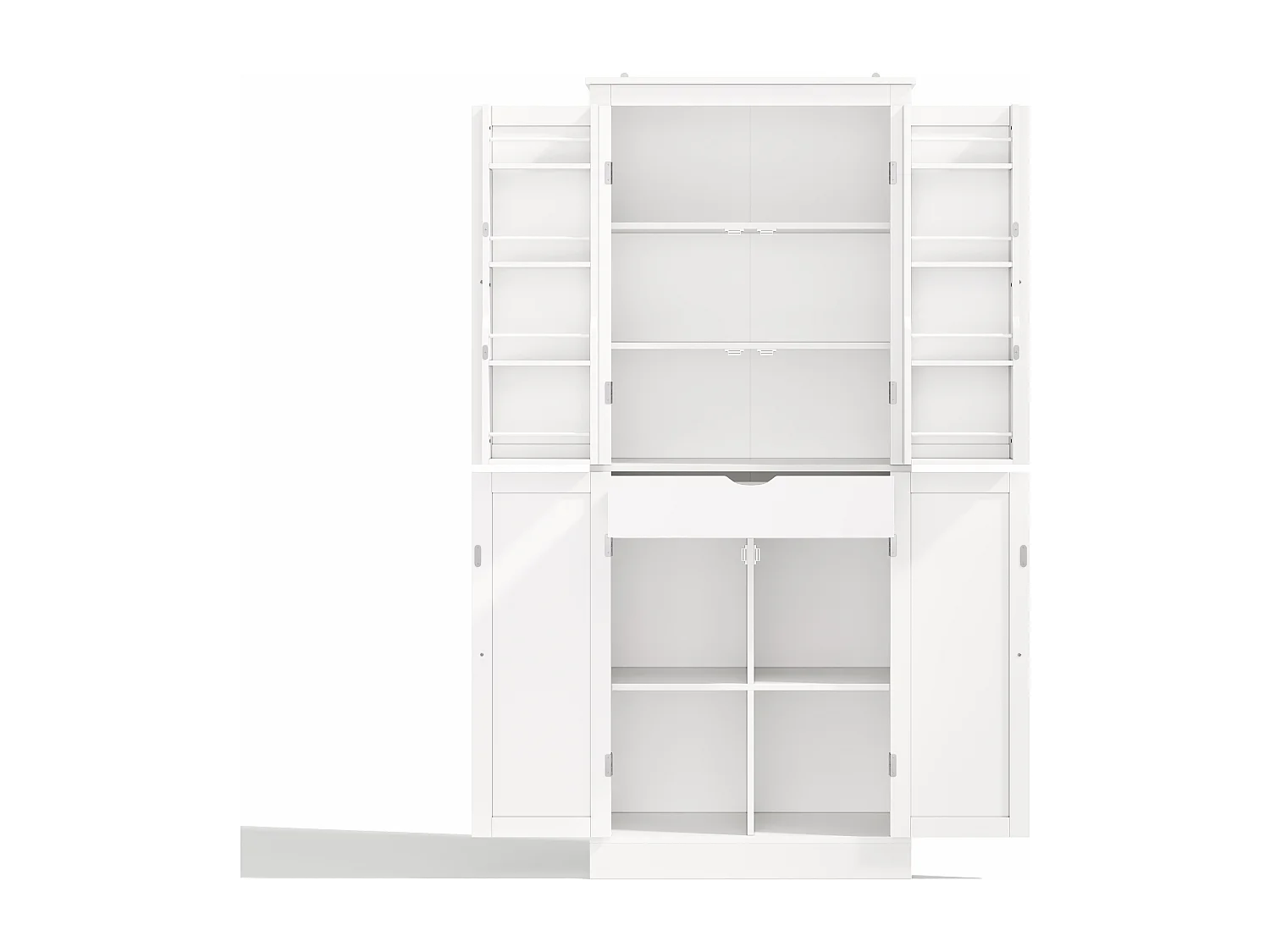 Buffet de cuisine 75x40x180cm - 2 portes de rangement avec étagères - 1 tiroir et compartiment de rangement - Blanc