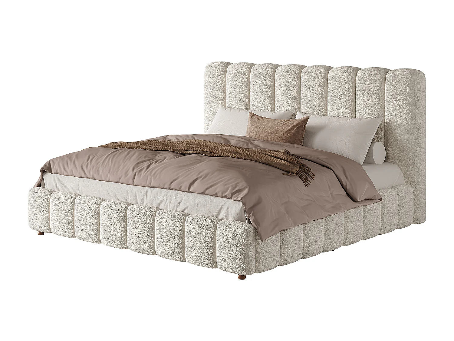 Lit coffre rembourré 200x200cm - avec sommier à lattes - Tissu bouclé - Blanc (sans matelas)