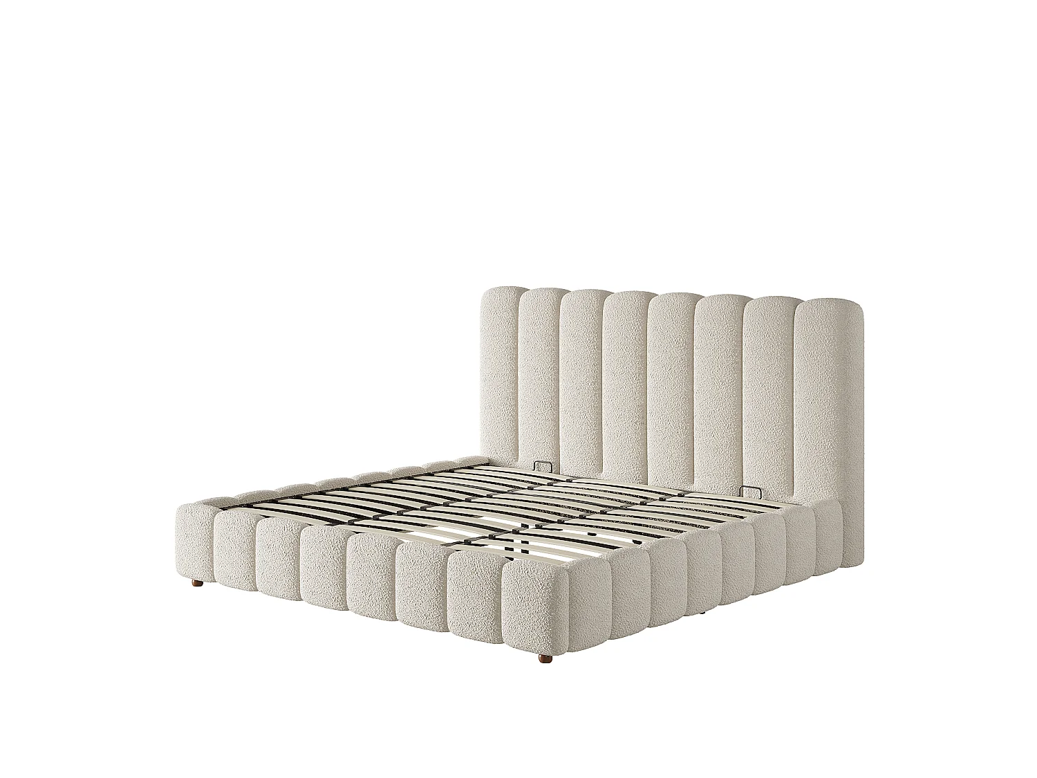 Upholstered storage bed 200x200cm - with slatted base - Bouclé fabric - White (mattress not included)