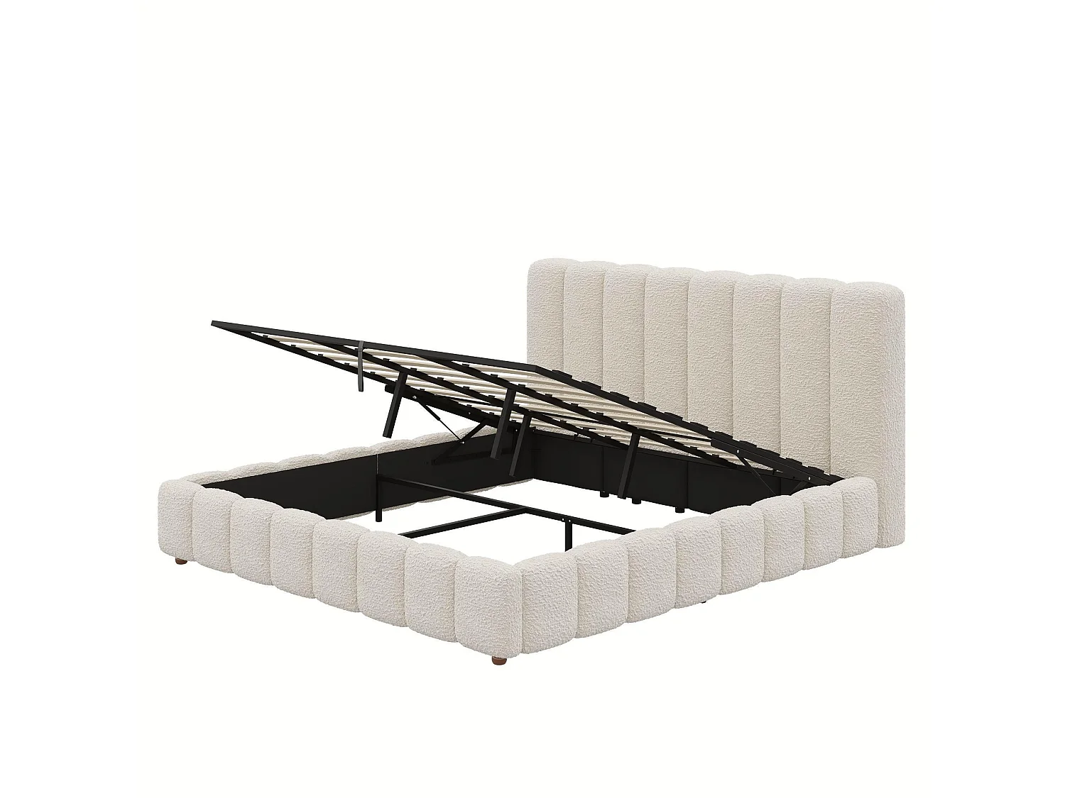 Upholstered storage bed 200x200cm - with slatted base - Bouclé fabric - White (mattress not included)