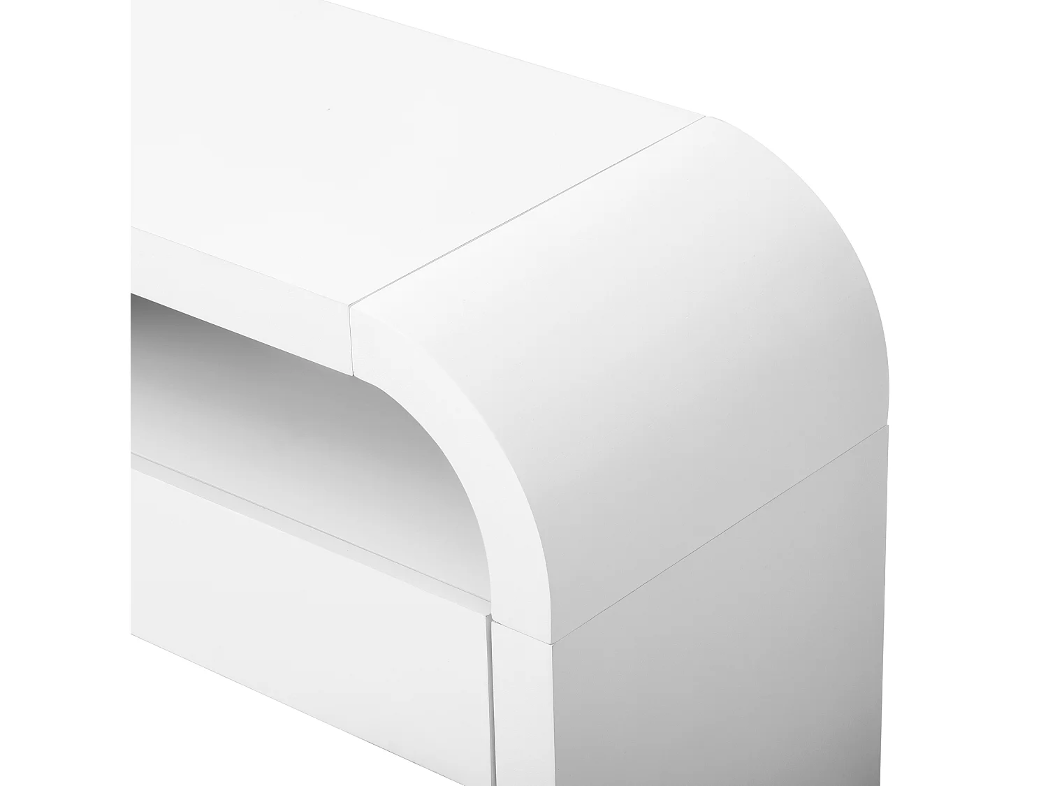 Table console 120x35.5x76..5cm - avec 2 tiroirs - Coins arrondis - étagères ouvertes - MDF - Blanc