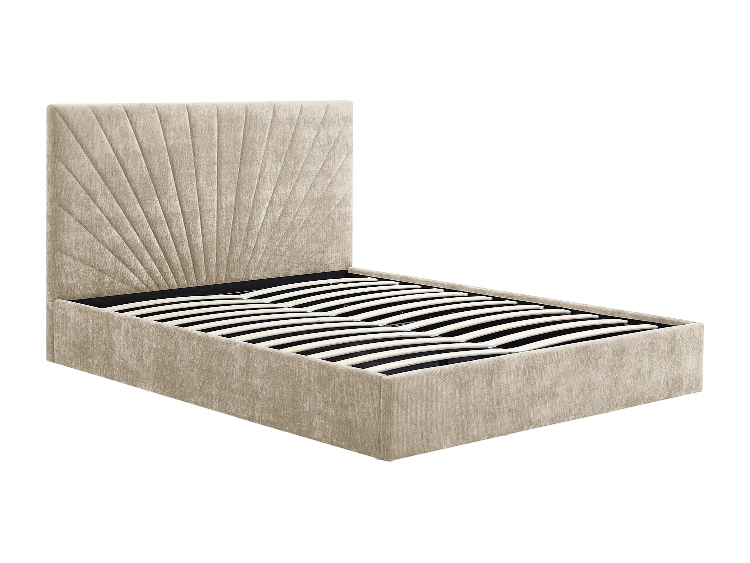 Lit coffre 180 x 200 cm - Tissu texturé - Beige + Matelas - RIBIOLA