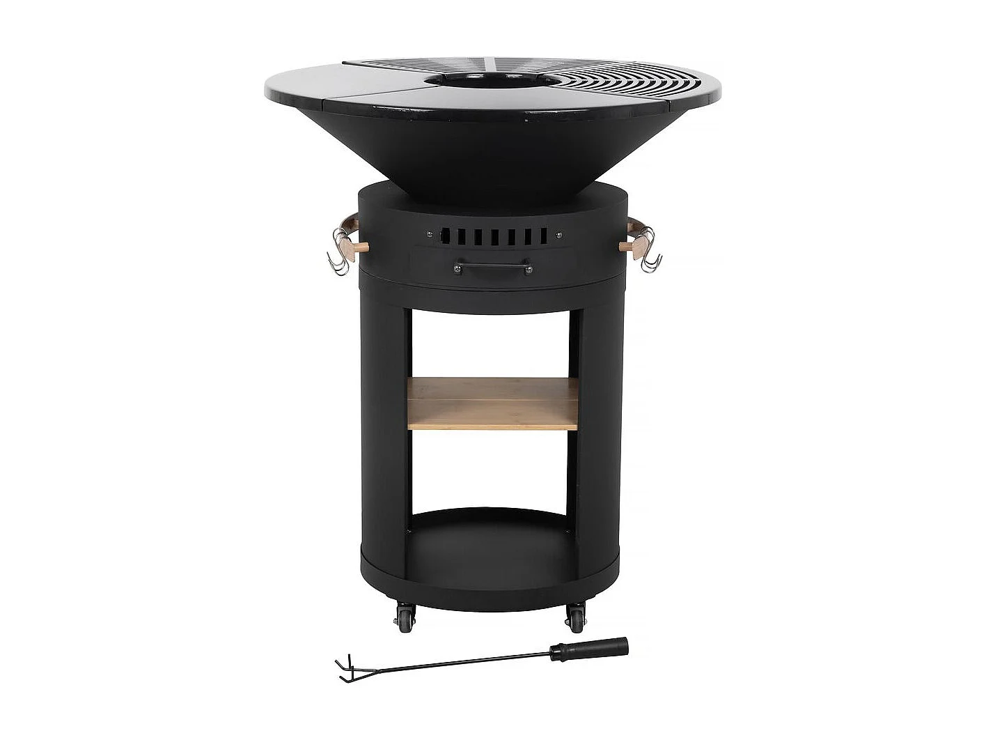 Barbacoa plancha brasero carbón y leña "Cesar Premium" 81x81 cm negro con ruedas y almacenamiento