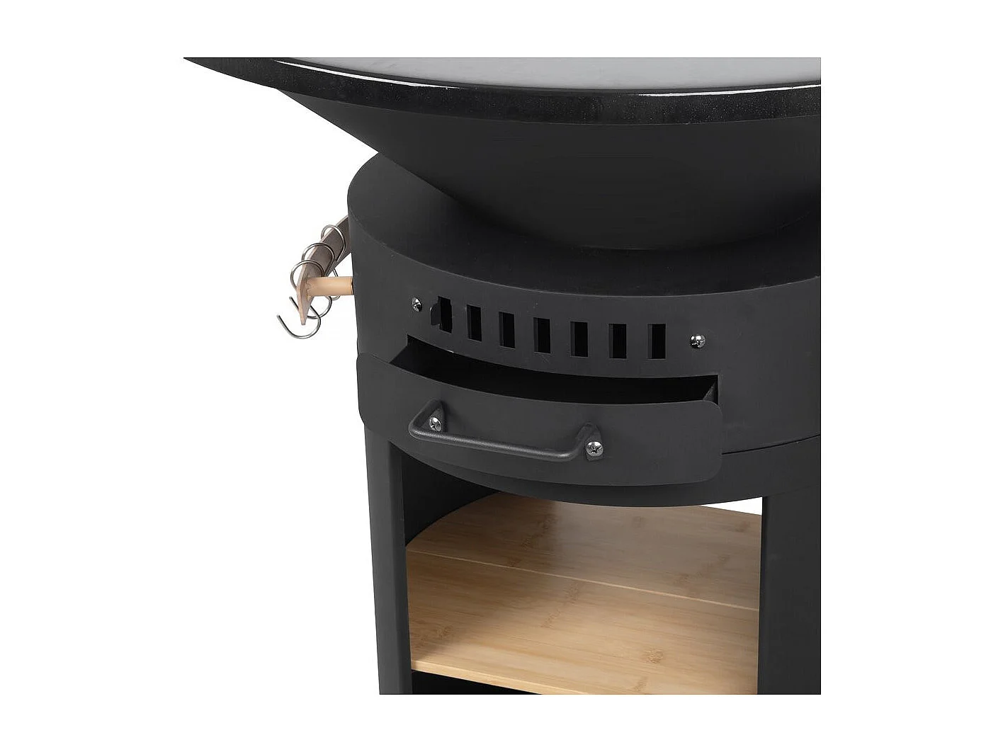 Barbacoa plancha brasero carbón y leña "Cesar Premium" 81x81 cm negro con ruedas y almacenamiento