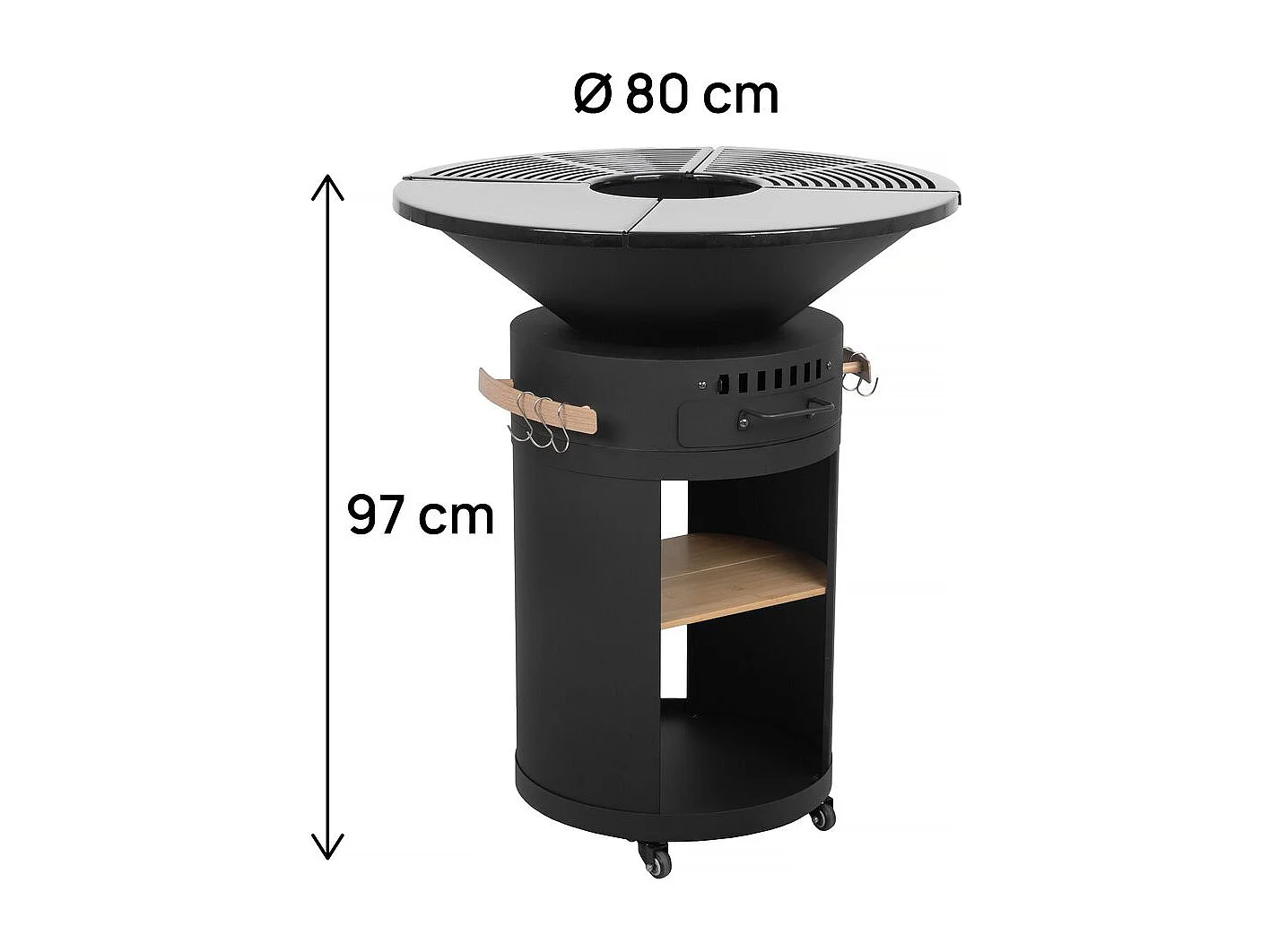 Barbecue plancha brasero à charbon et bois "Cesar premium" - Ø 81 - Noir