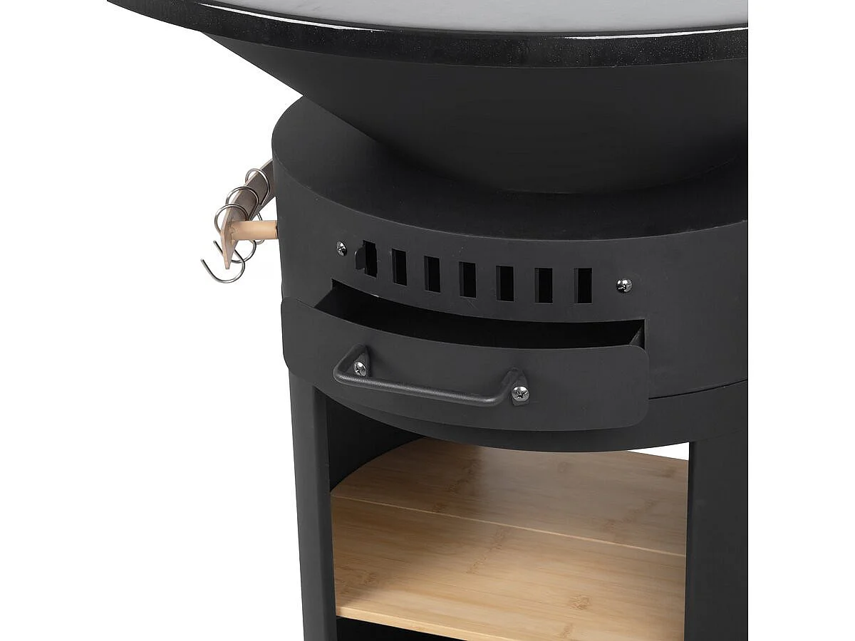 Cesar premium" houtskool en hout barbecue plancha vuurkorf - Ø 81 - Zwart