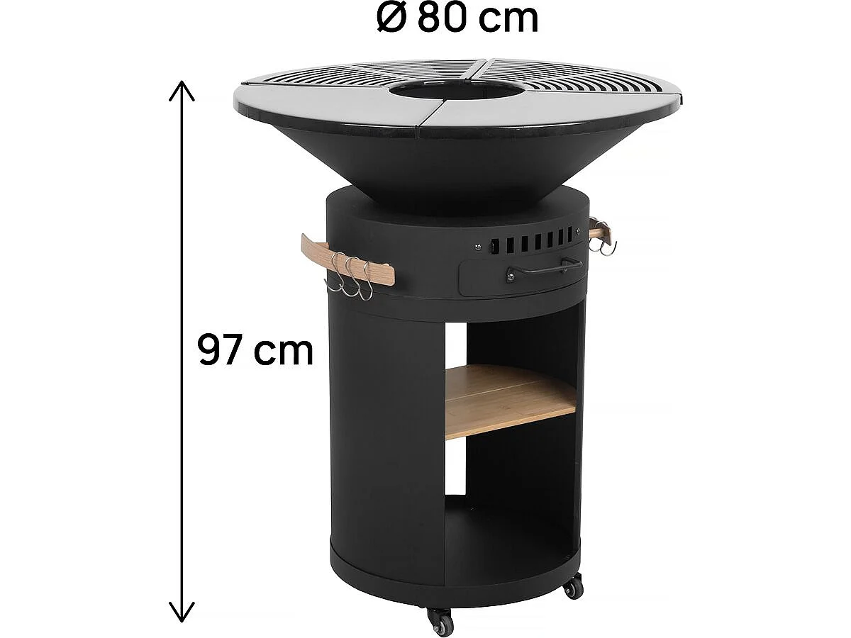 Cesar premium" houtskool en hout barbecue plancha vuurkorf - Ø 81 - Zwart