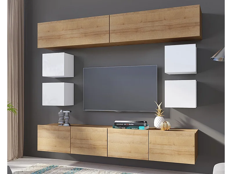 Ensemble Mural Montreal VIII - Blanc Brillant & Chêne Doré