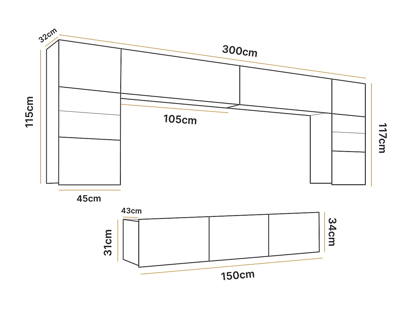 Woonwand Montreal II - Wit & Gouden Eiken - Witte LED