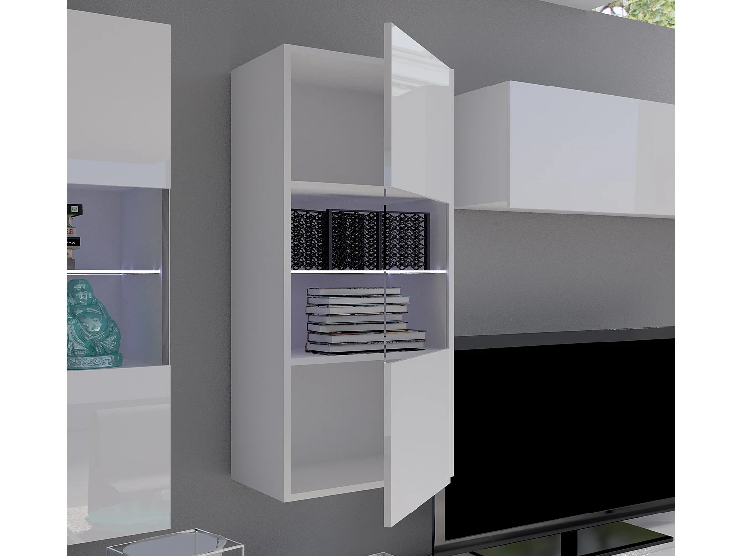 Woonwand Montreal II - Wit & Gouden Eiken - Witte LED