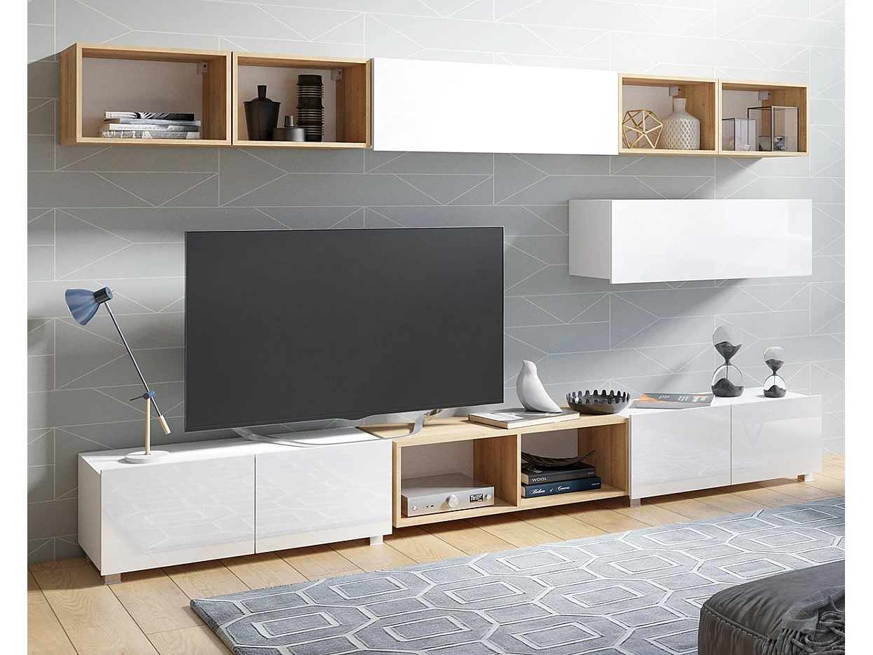 Ensemble Mural Montreal XV - Blanc Brillant & Chêne Doré