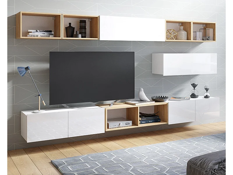 Ensemble Mural Montreal XV - Blanc Brillant & Chêne Doré