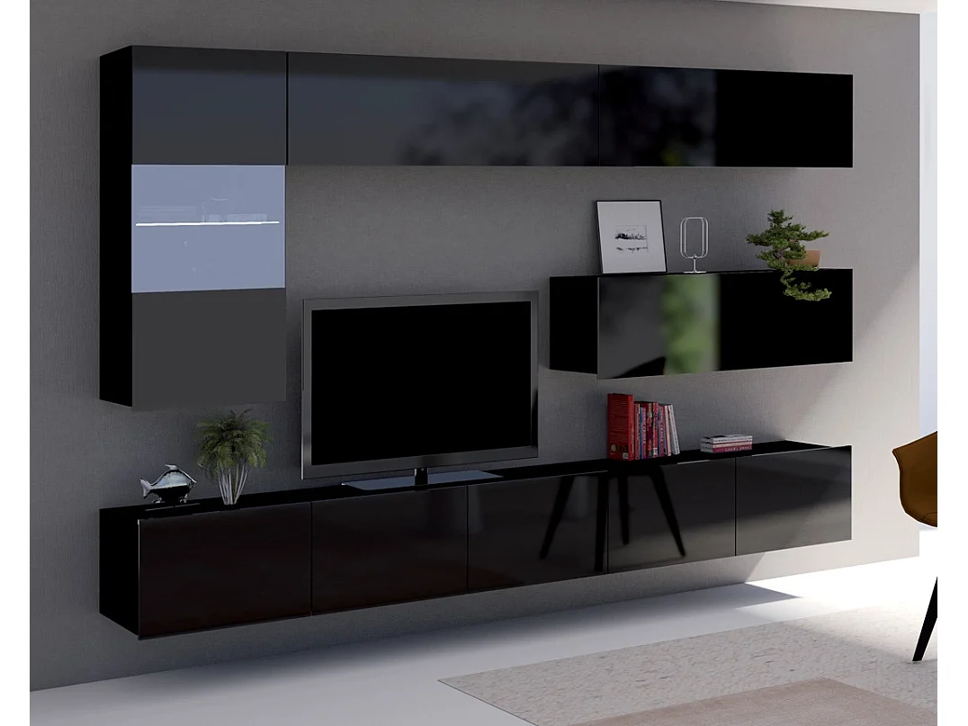 Ensemble Mural Montreal III - Noir Brillant - LED Bleu