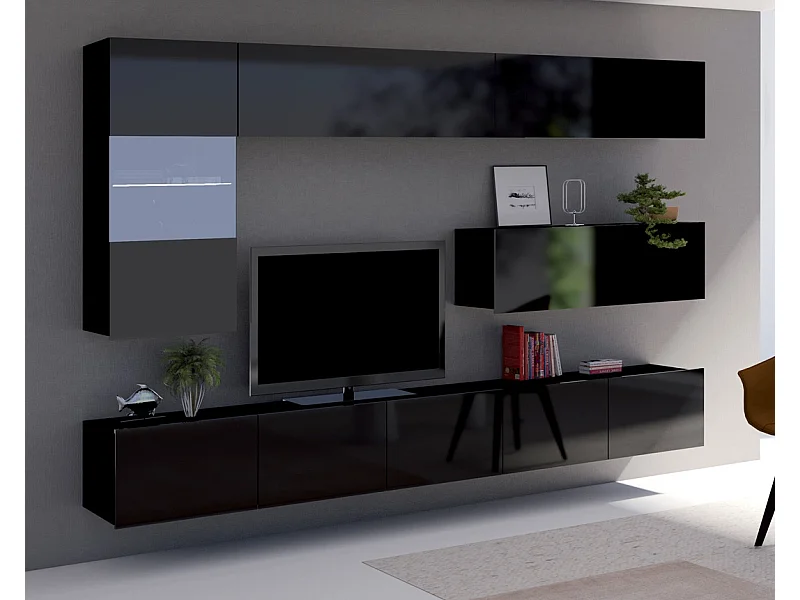 Ensemble Mural Montreal III - Noir Brillant - LED Bleu