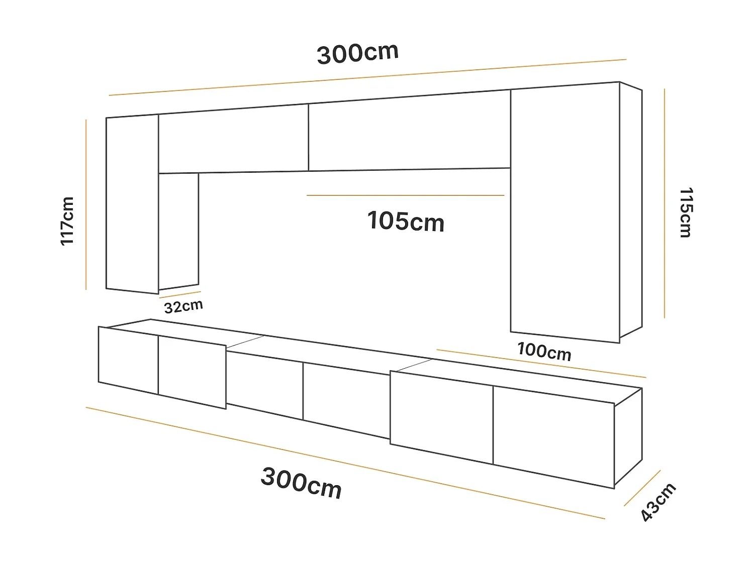 Ensemble Mural Montreal XII - Blanc Brillant & Chêne Doré