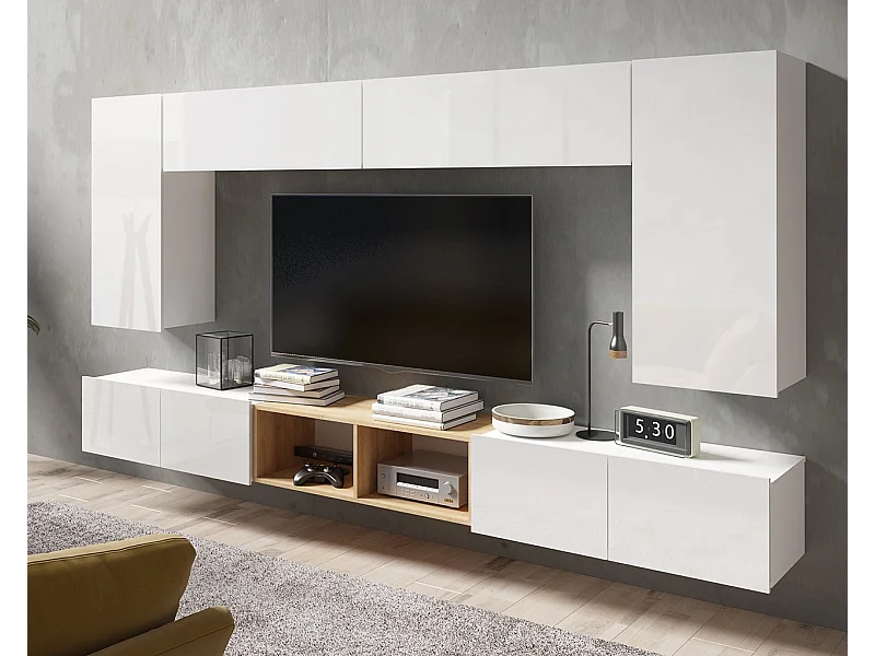 Ensemble Mural Montreal XII - Blanc Brillant & Chêne Doré