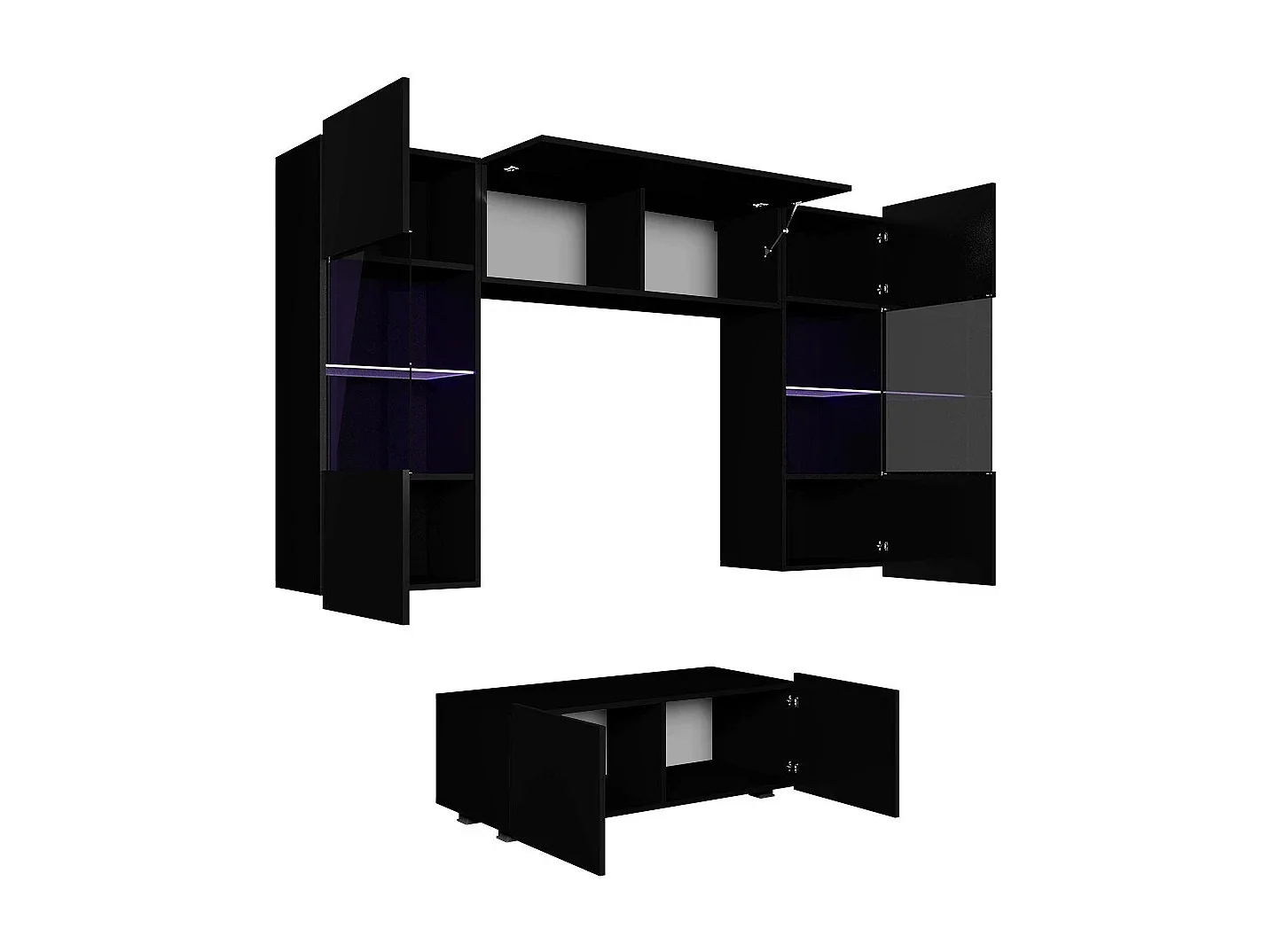 Petit Ensemble Mural Montreal VI - Blanc Brillant & Chêne Doré - LED Bleu