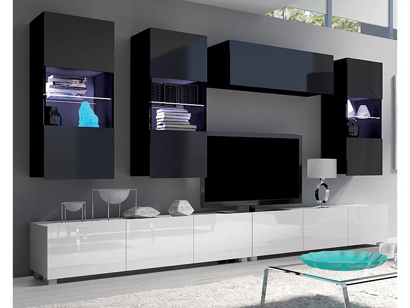 Ensemble Mural Montreal IV - Noir & Blanc Brillant - LED Blanc