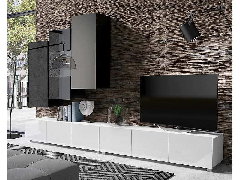 Ensemble Mural Montreal IX - Noir & Blanc Brillant - LED Bleu