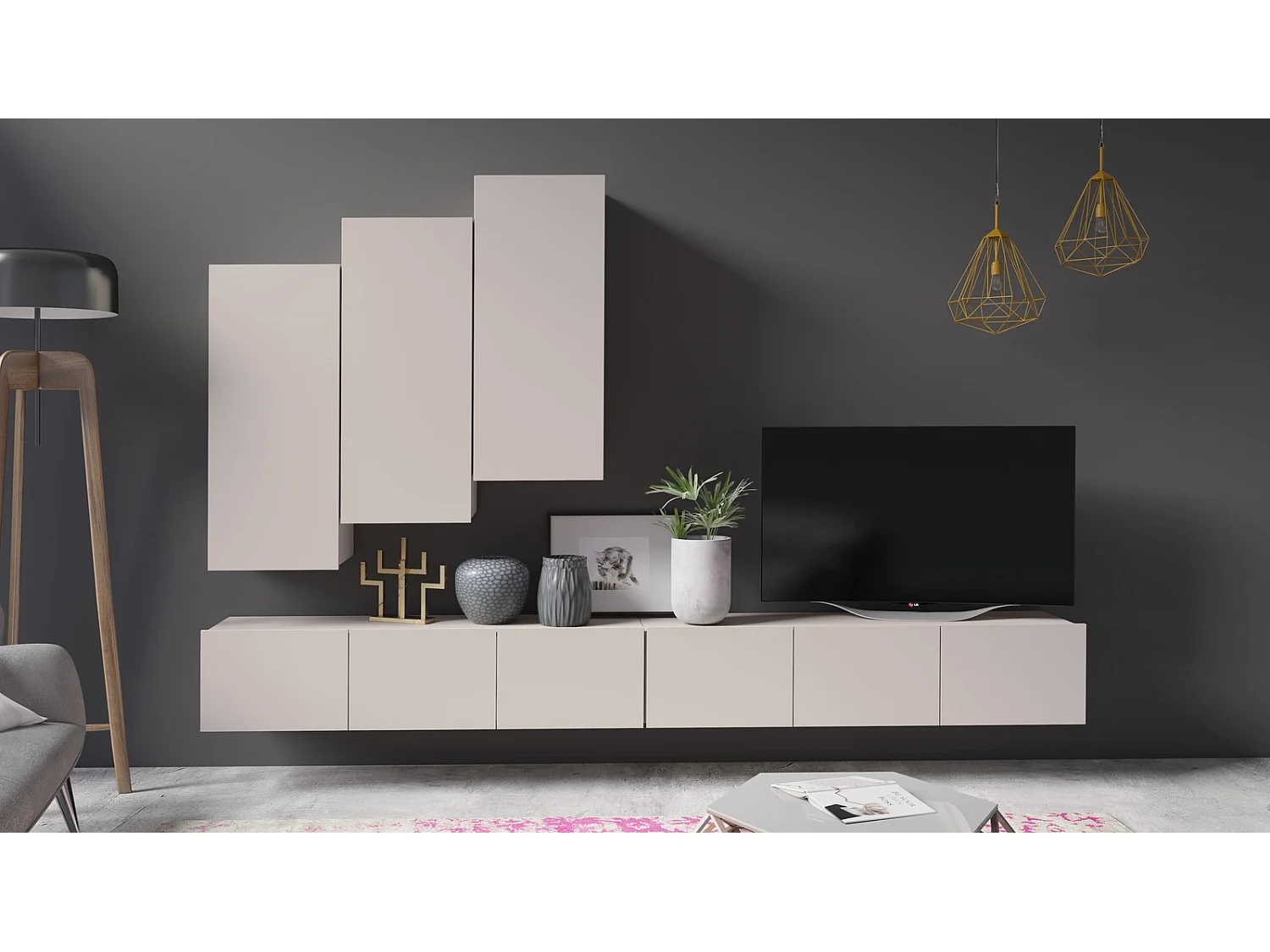 Ensemble Mural Montreal XI - 300 cm - Cachemire - Design Minimaliste