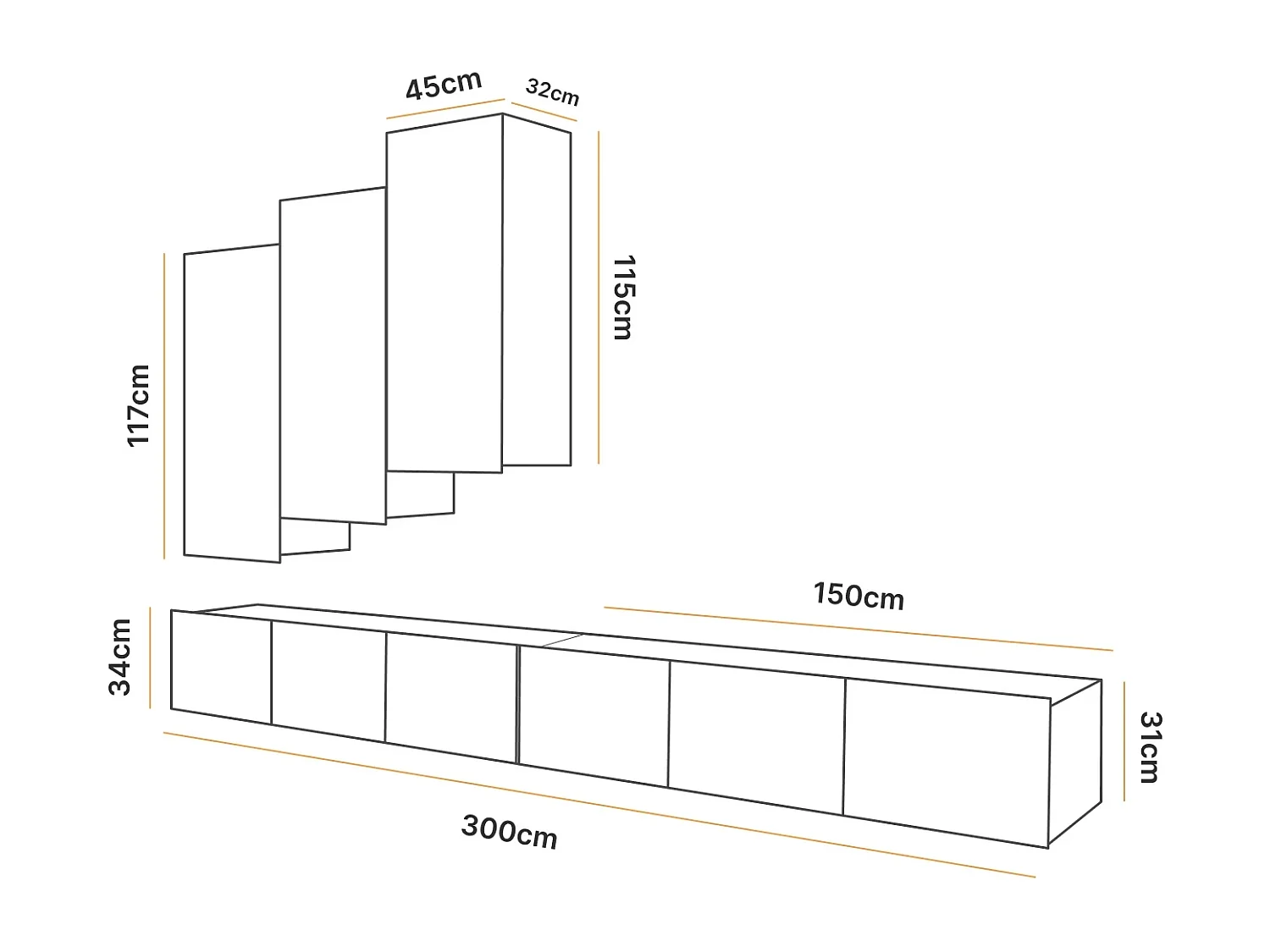 Ensemble Mural Montreal XI - 300 cm - Cachemire - Design Minimaliste