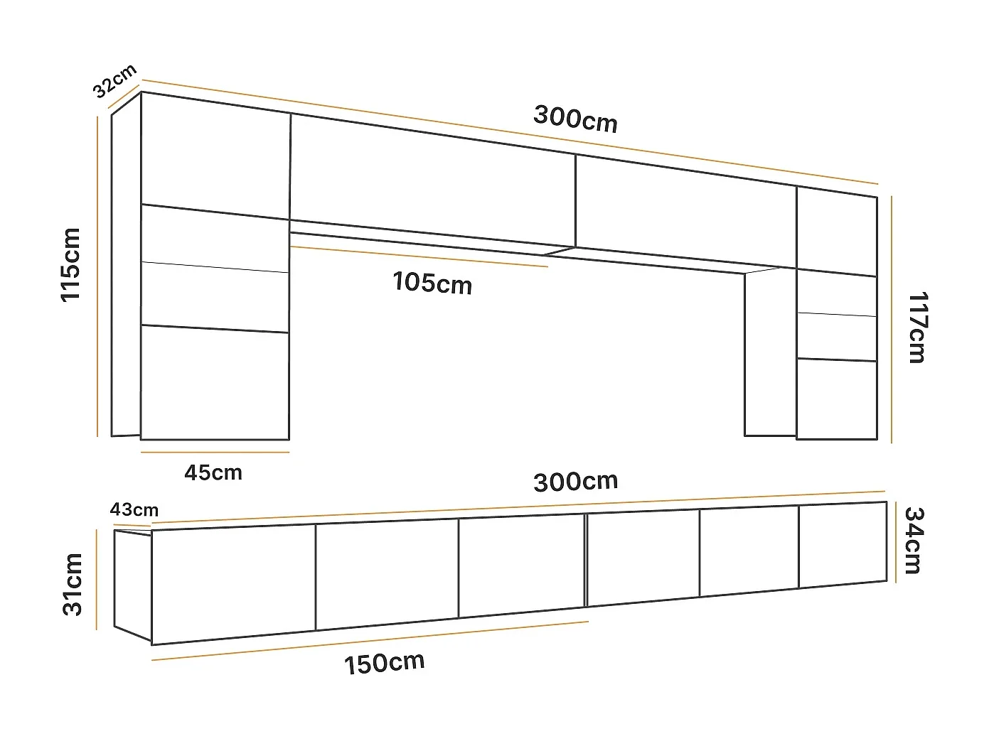 Ensemble Mural Montreal I - Noir Brillant - LED Bleu