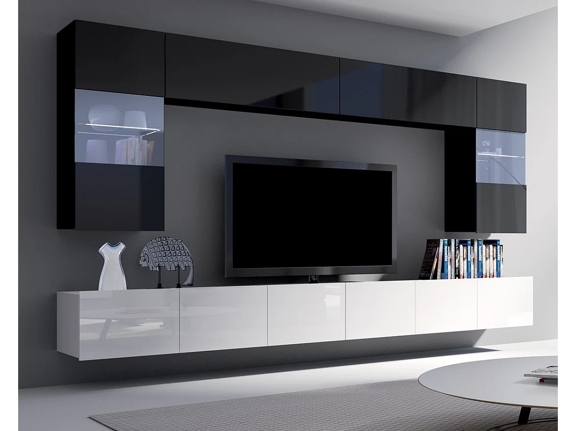 Ensemble Mural Montreal I - Noir & Blanc Brillant - LED Blanc