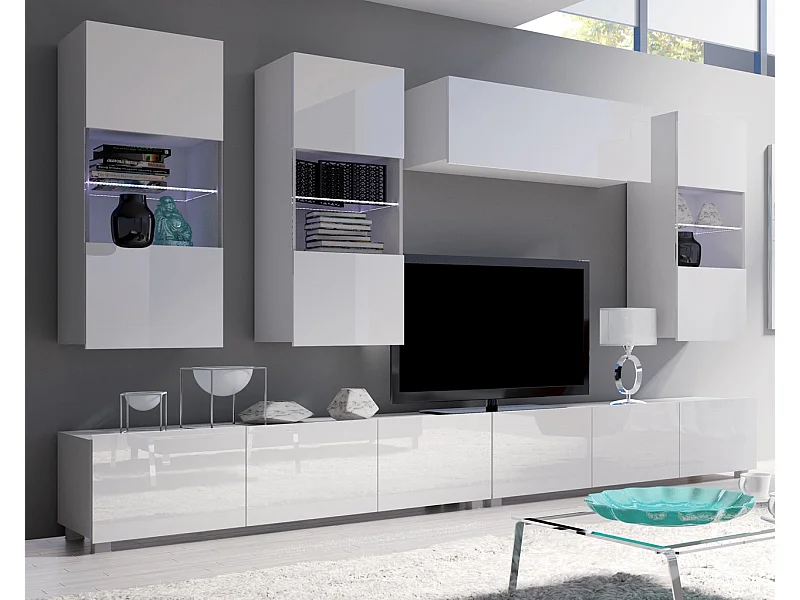 Ensemble Mural Montreal IV - Blanc Brillant - LED Bleu